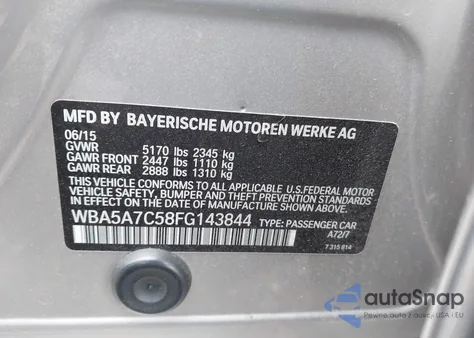 2015 BMW 528I xDrive из США, поврежденный, VIN WBA5A7C58FG143844